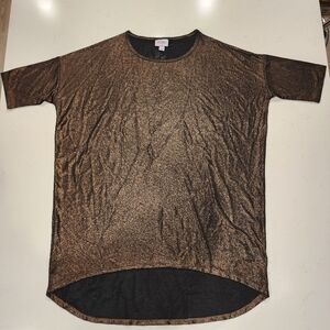 Lularoe Elegance Collection Irma Copper Black Shimmer Top Women's Small S EUC